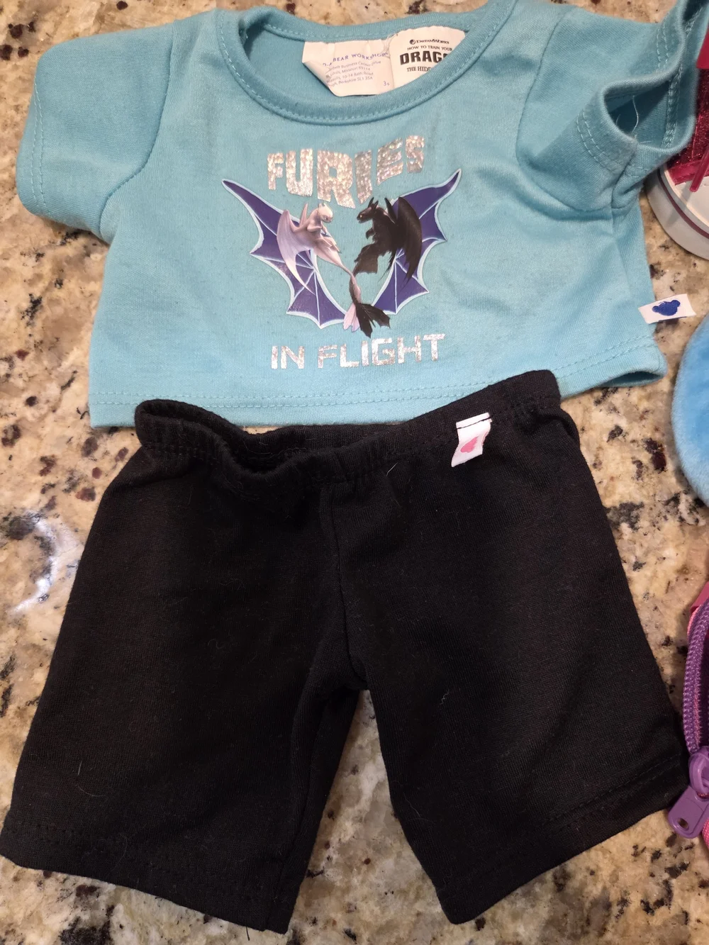 Build A Bear BAB Clothing Lot Pink Glitter Shoes Train Dragon Outfit Backpack